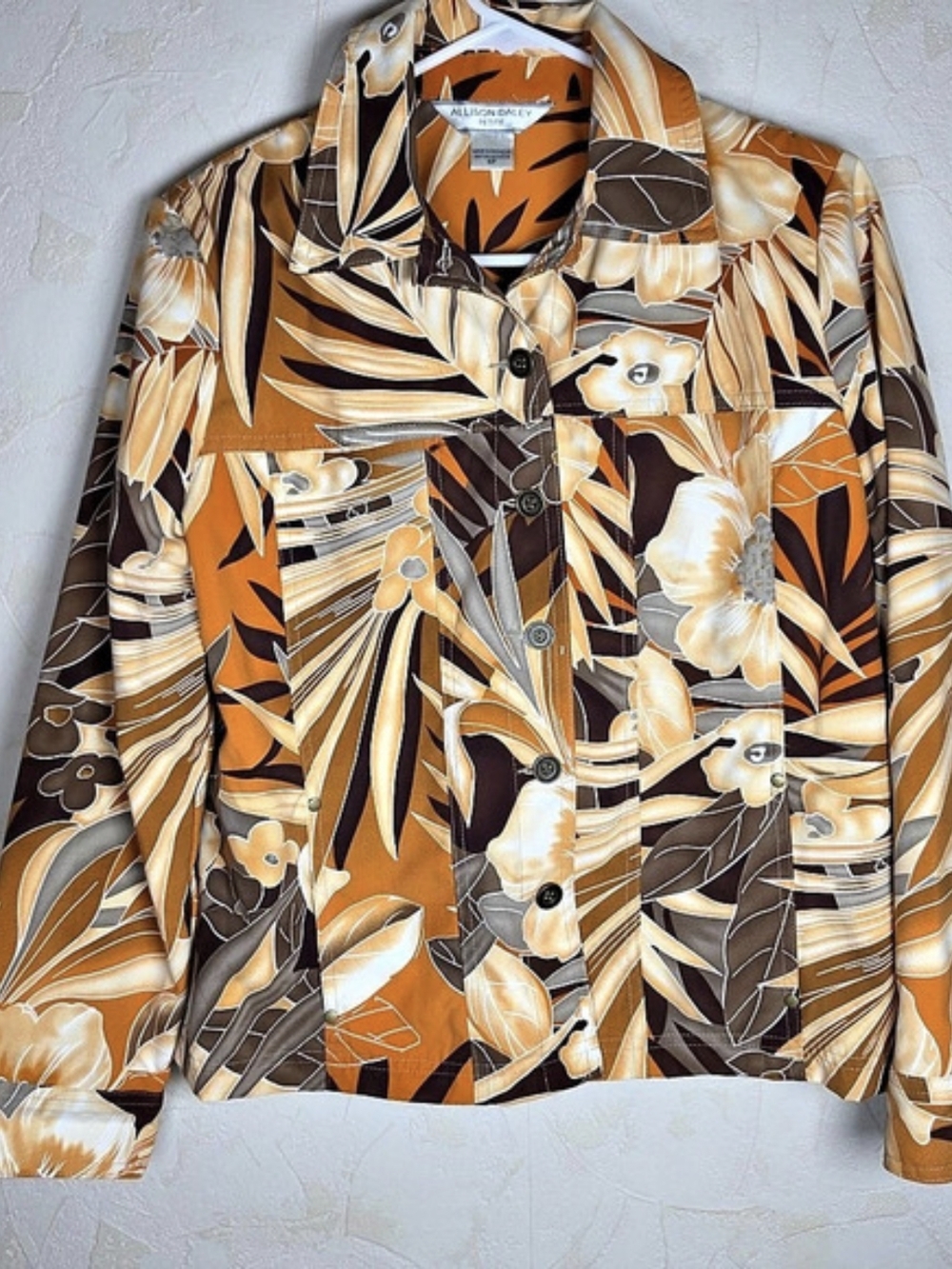 Vintage Allison Daley Abstract Button-Front Jacket in Orange & Brown Size 6P